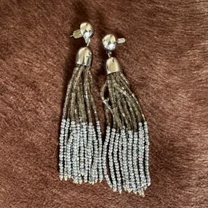 Buckle Beaded Tassel Earrings in Silver and Gunmetal